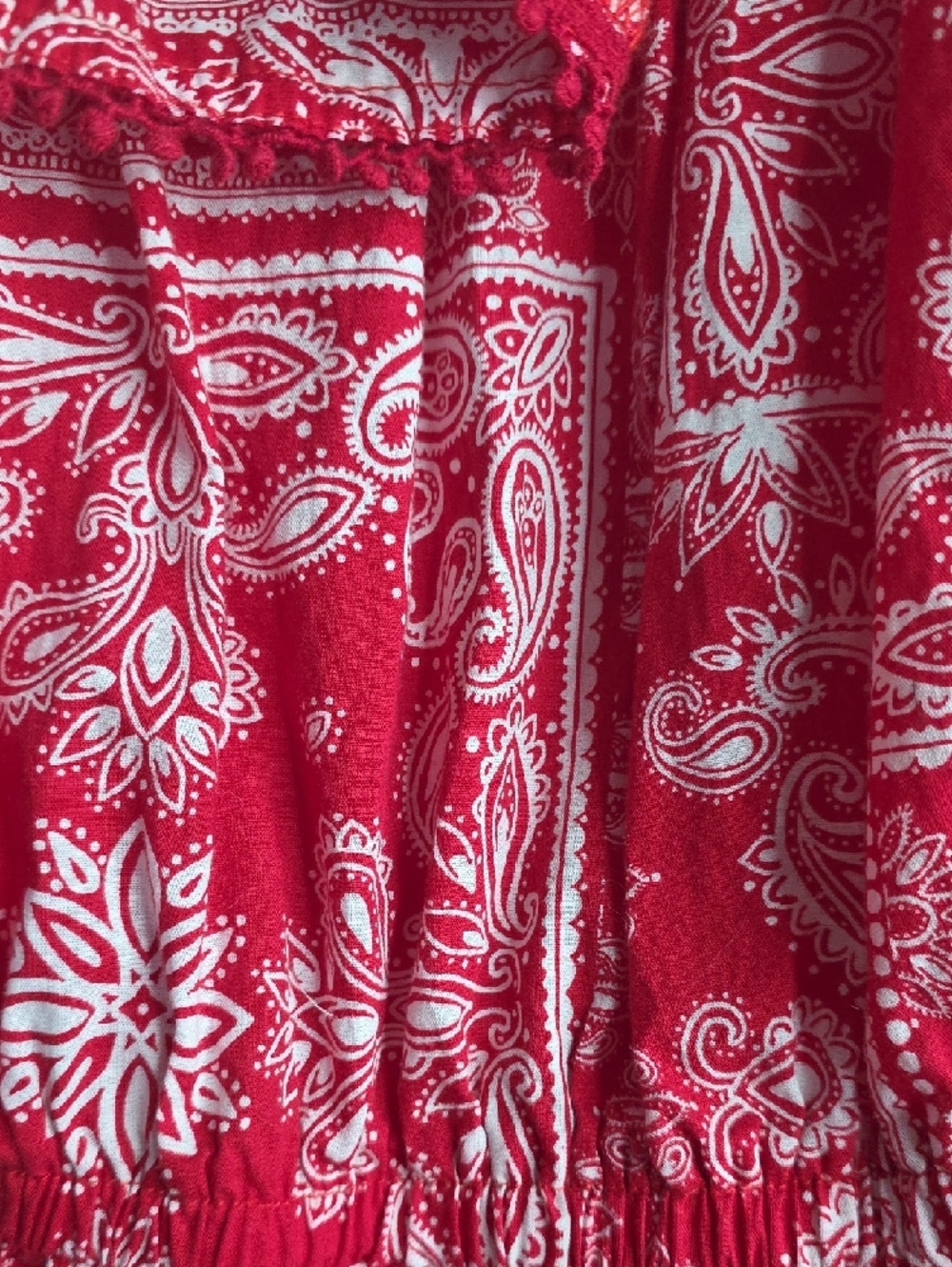 Faded Glory Red Paisley Ruffle-Off Shoulder Midi Dress - Picture 4 of 6